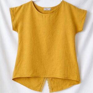 Terzo Millennio 100% Linen Top Mustard Yellow Boho Chic Minimalist Womans Medium
